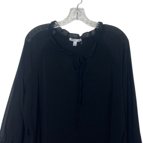 Notations Blouse Shirt Woman 1X Black Ruffle Trim New WOT - Picture 3 of 7